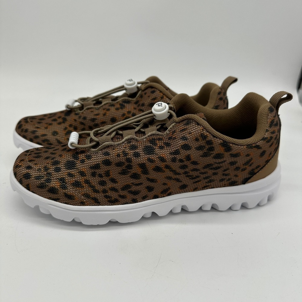 Propet TravelActiv Safari Shoes Womens 7D Brown Cheetah Black Casual Sneaker NEW